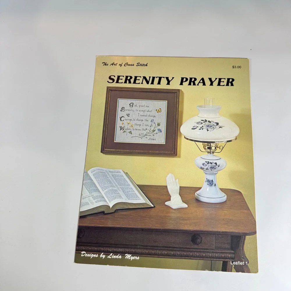 VTG Linda Myers Serenity Prayer Cross Stitch Pattern Chart Religious Cottagecore